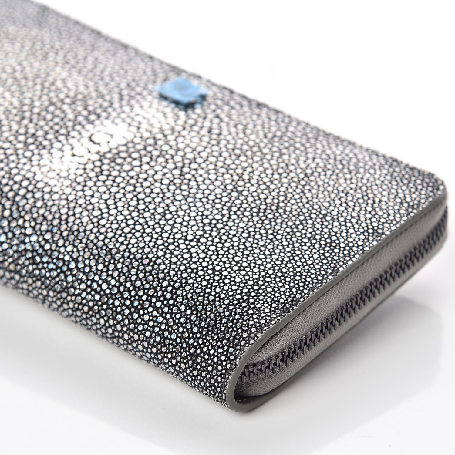 Chanel Metallic Galuchat Stingray Zip Around Wallet Silver 10 of 11