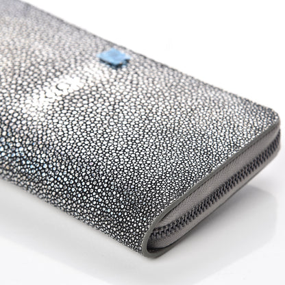 Chanel Metallic Galuchat Stingray Zip Around Wallet Silver 10 of 11