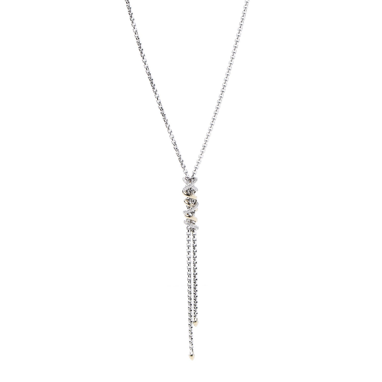 David Yurman Sterling Silver 18K Yellow Gold Diamond Helena Y Necklace 1 of 7