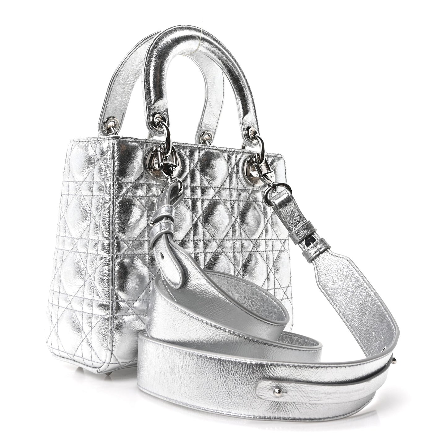 Metallic Grained Calfskin Cannage Small Lucky Badges My Lady Dior Silver