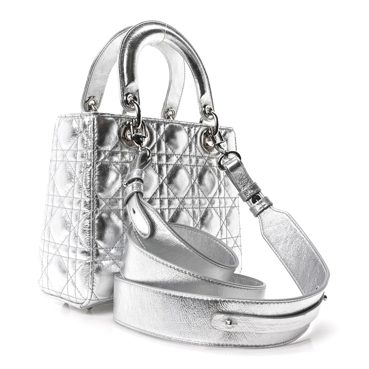 Christian Dior Metallic Grained Calfskin Cannage Small Lucky Badges My Lady Dior Silver 3 of 10