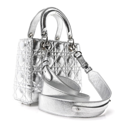 Christian Dior Metallic Grained Calfskin Cannage Small Lucky Badges My Lady Dior Silver 3 of 10