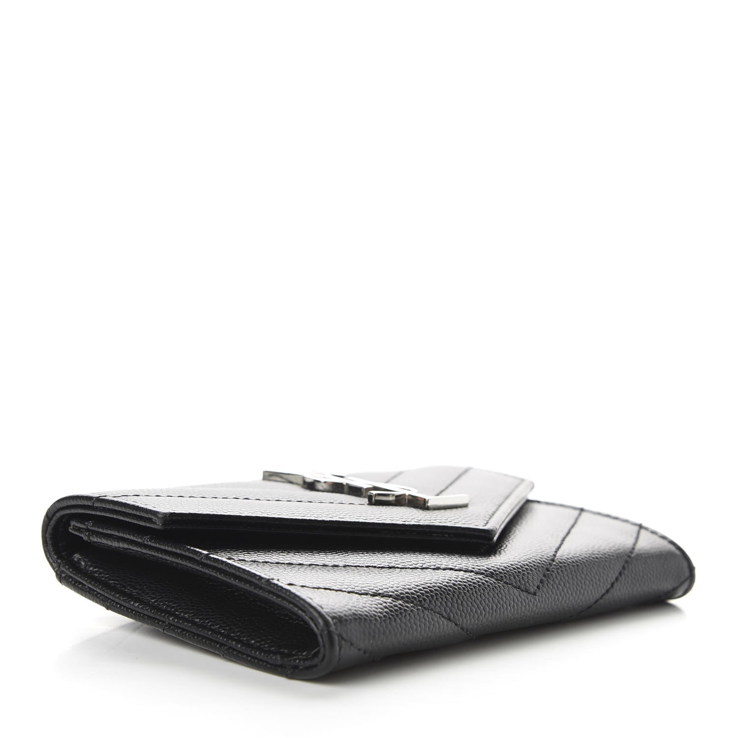 Saint Laurent Grain De Poudre Matelasse Chevron Small Monogram Envelope Wallet Black 4 of 6