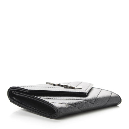 Saint Laurent Grain De Poudre Matelasse Chevron Small Monogram Envelope Wallet Black 4 of 6