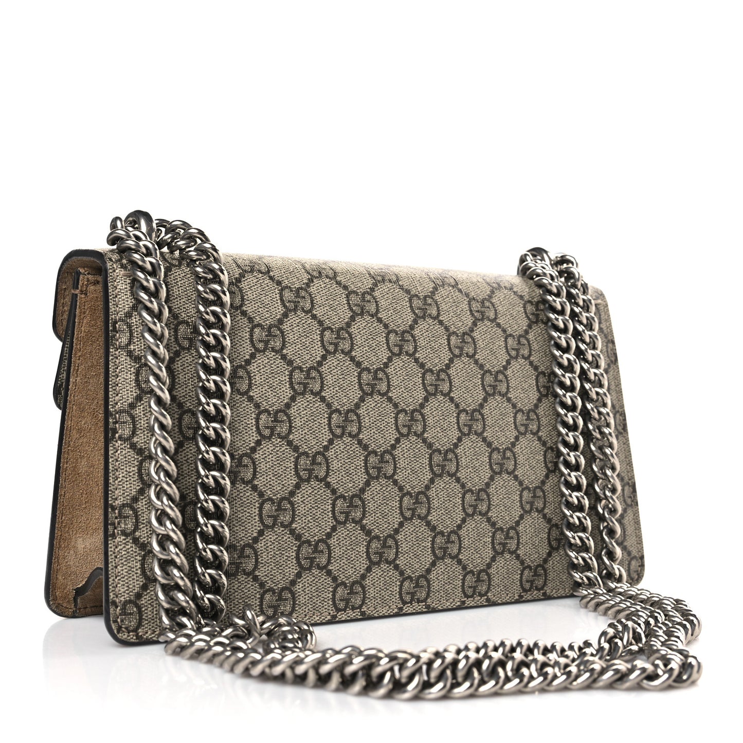 GG Supreme Monogram Suede Crystal Small Dionysus Shoulder Bag Beige Ebony Taupe