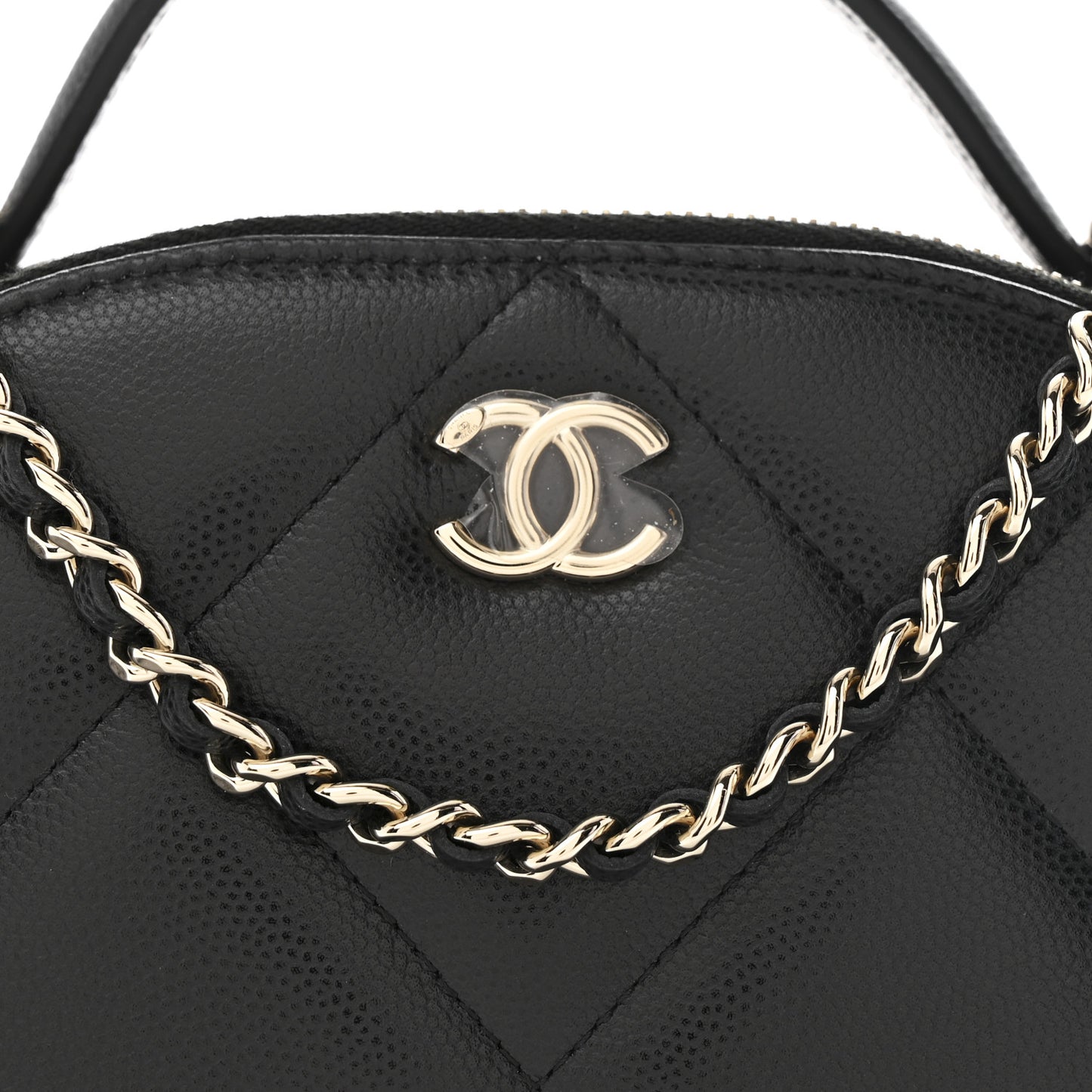 Grained Calfskin Quilted Top Handle Chain Clutch Black