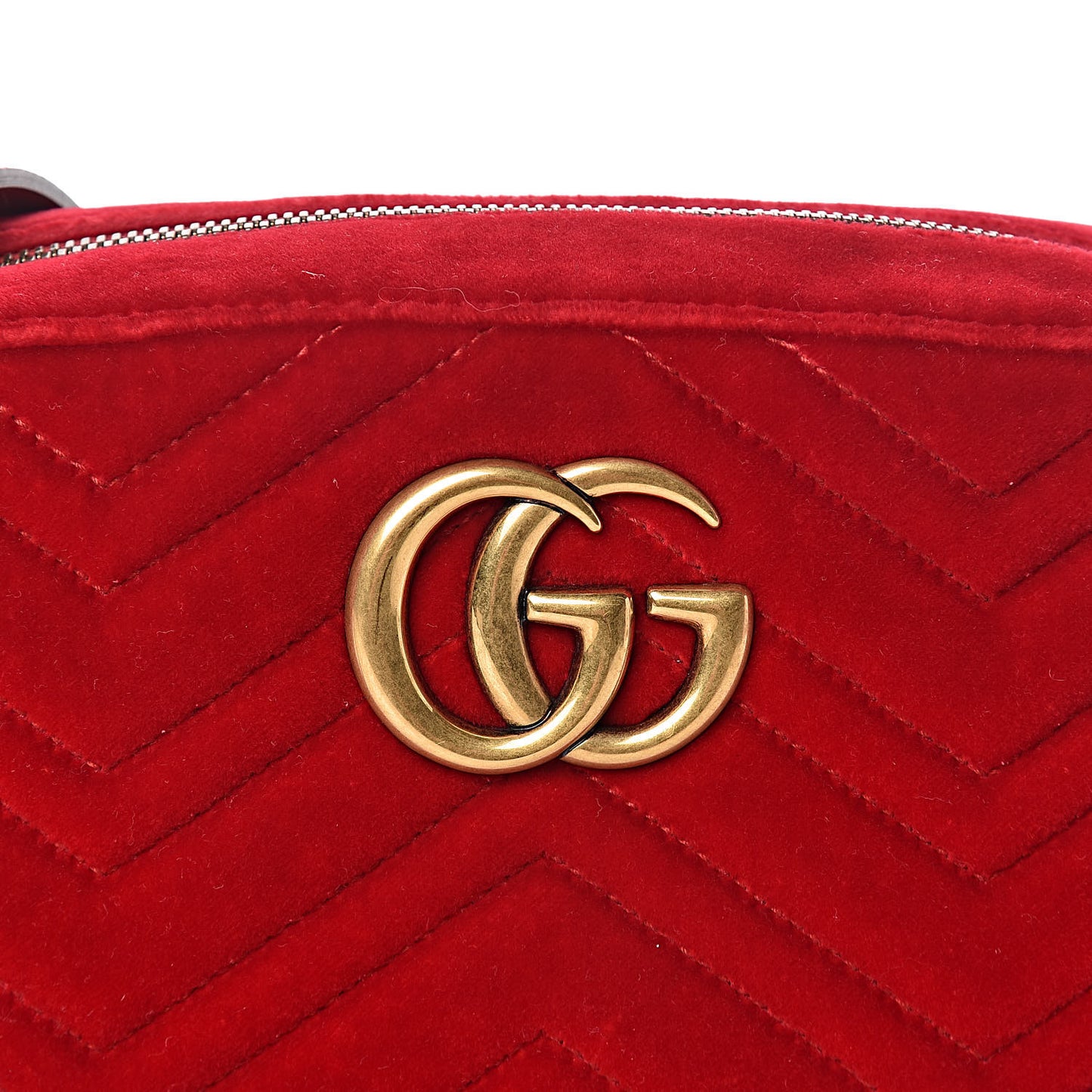Velvet Matelasse Small GG Marmont Chain Shoulder Bag Hibiscus Red