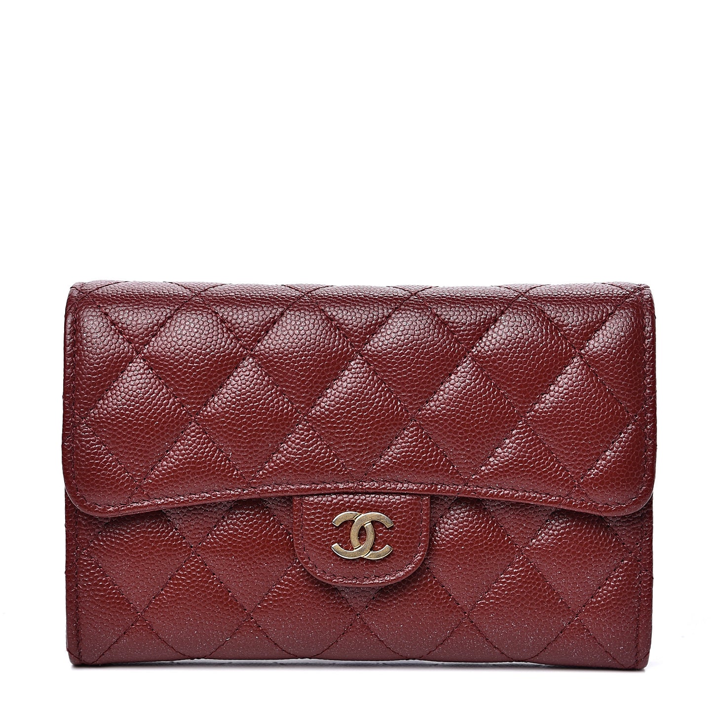 Caviar Quilted Medium Flap Wallet Burgundy