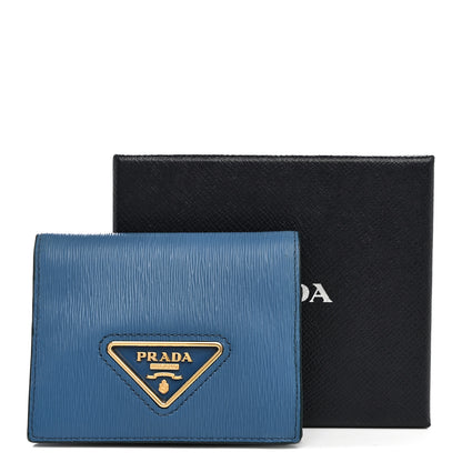 Prada Vitello Move Triangle Bi-Fold Wallet Cobalto 9 of 9