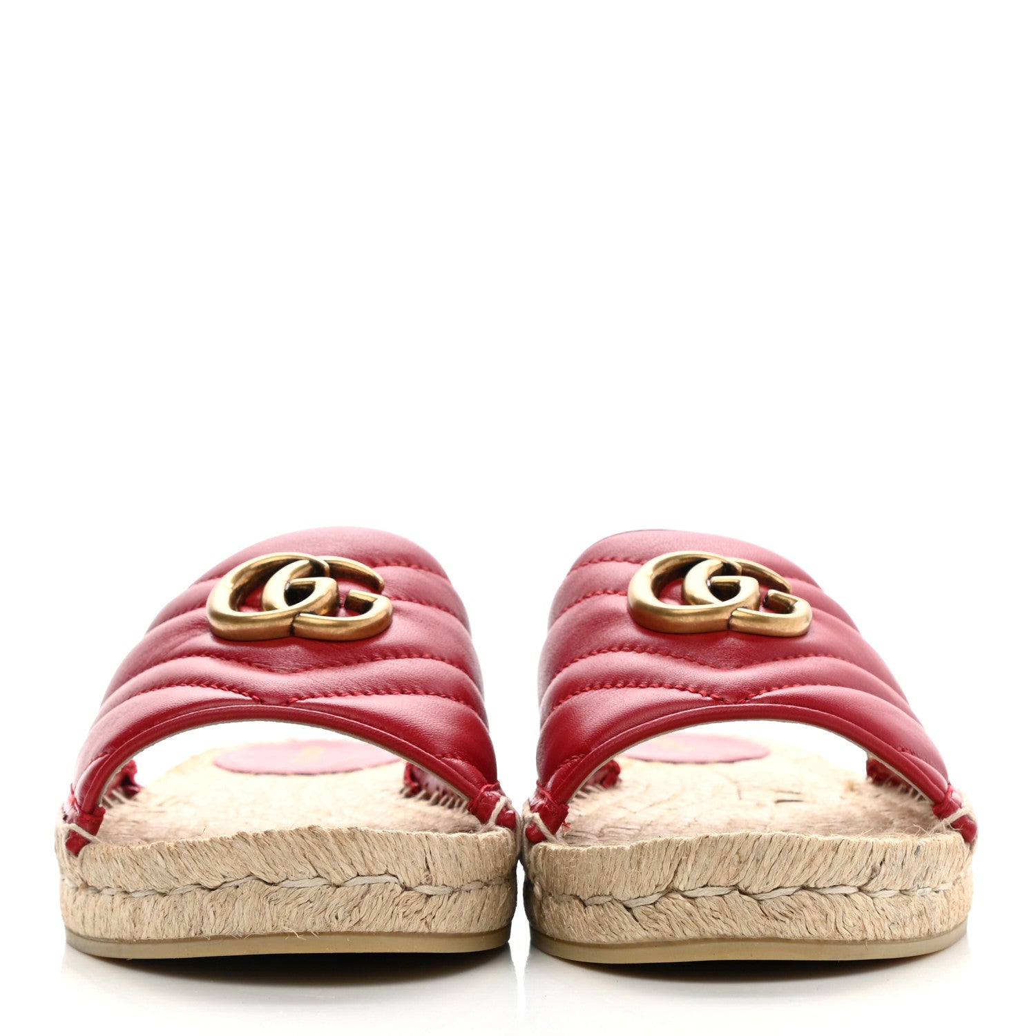 Gucci Nappa Matelasse GG Marmont Espadrille Slide Sandals 39 Hibiscus Red 2 of 9