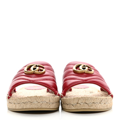 Gucci Nappa Matelasse GG Marmont Espadrille Slide Sandals 39 Hibiscus Red 2 of 9