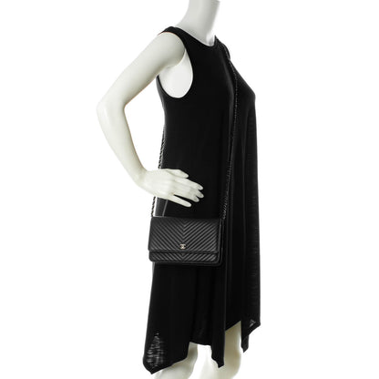 Chanel Calfskin Chevron Wallet On Chain WOC So Black 2 of 8