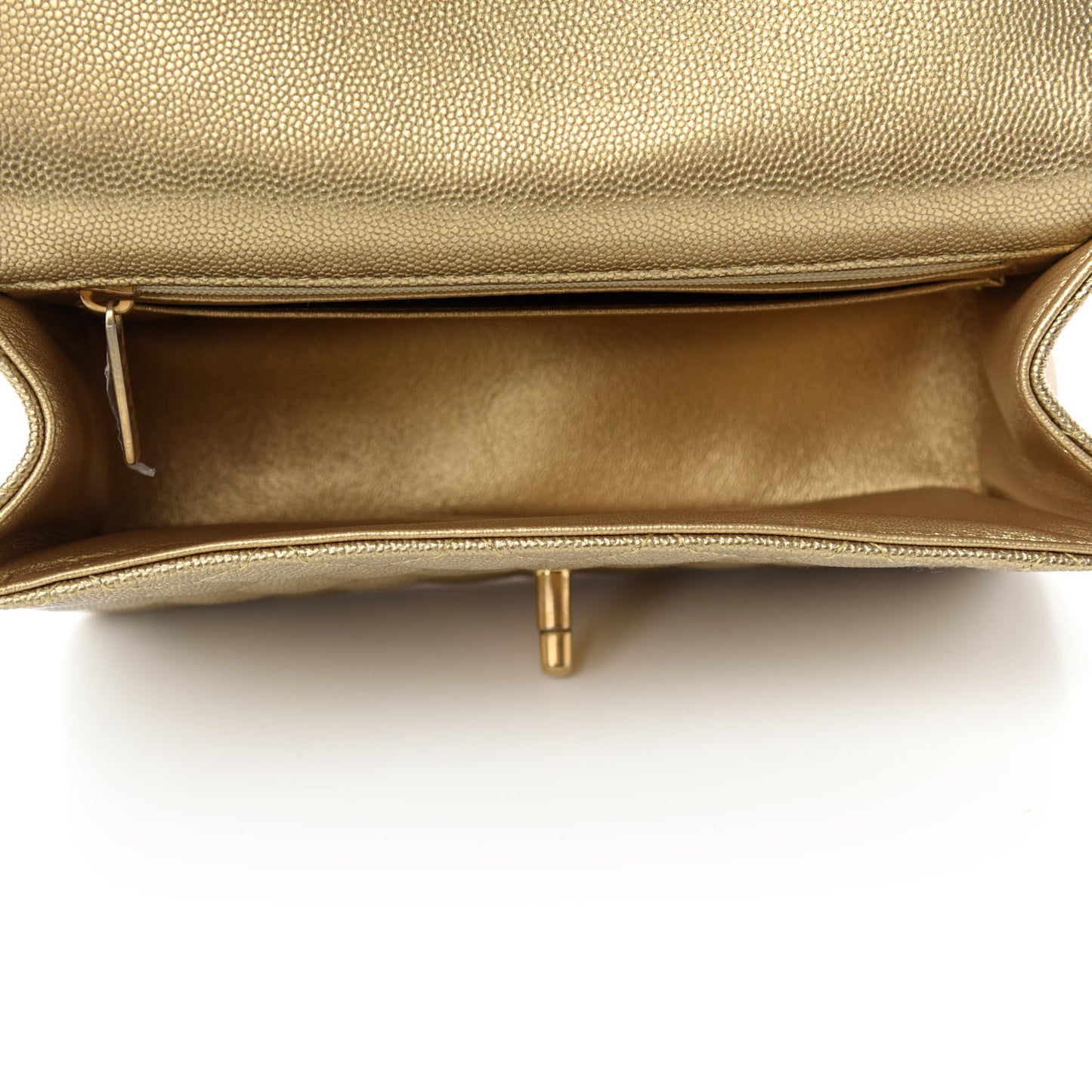 Metallic Caviar Quilted Mini Top Handle Rectangular Flap Gold