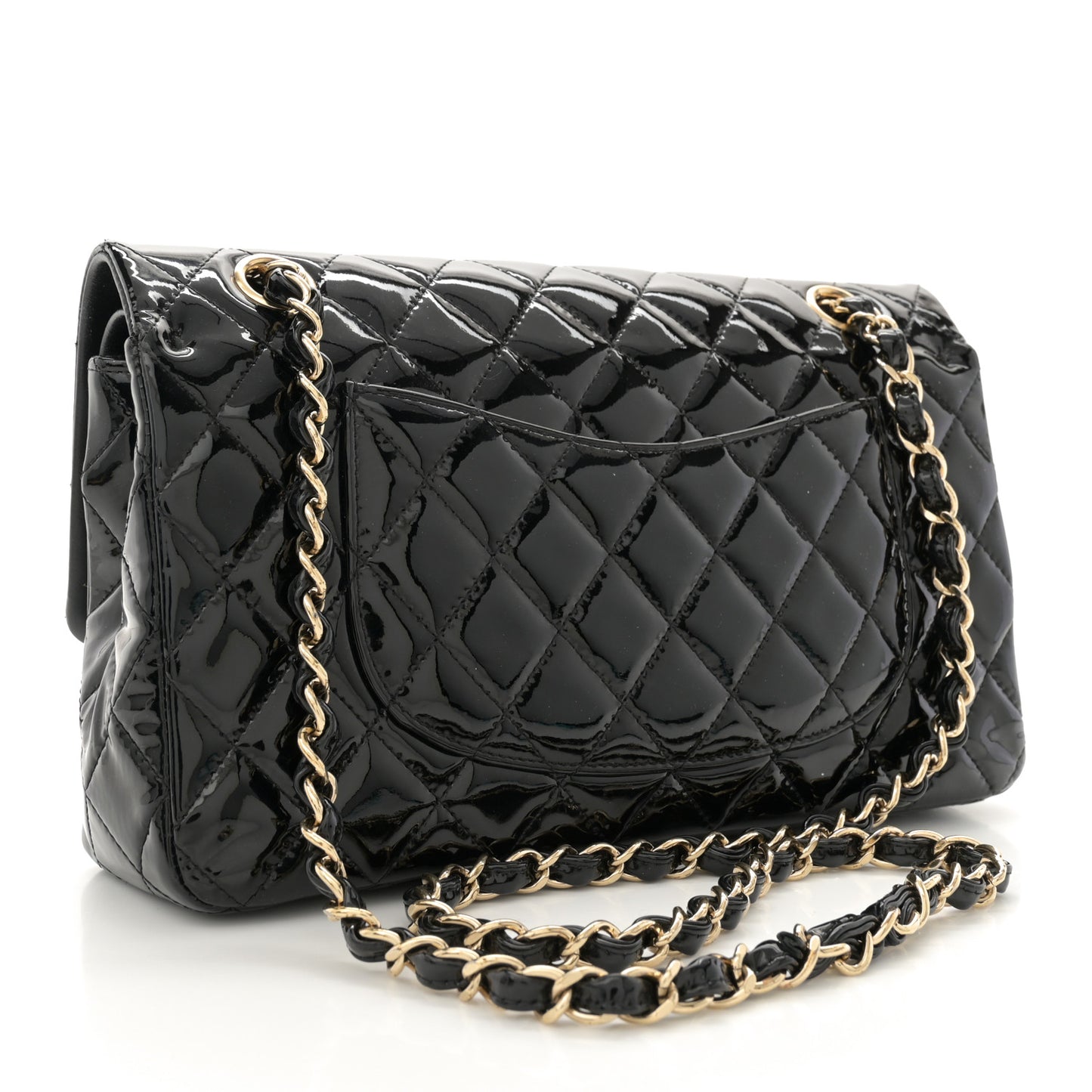 Patent Quilted Medium Double Flap Black