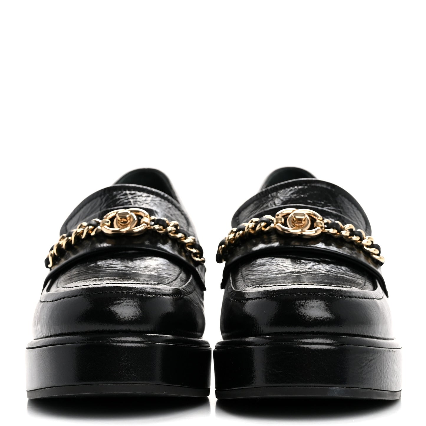 Shiny Calfskin Logo Loafers 37 Black