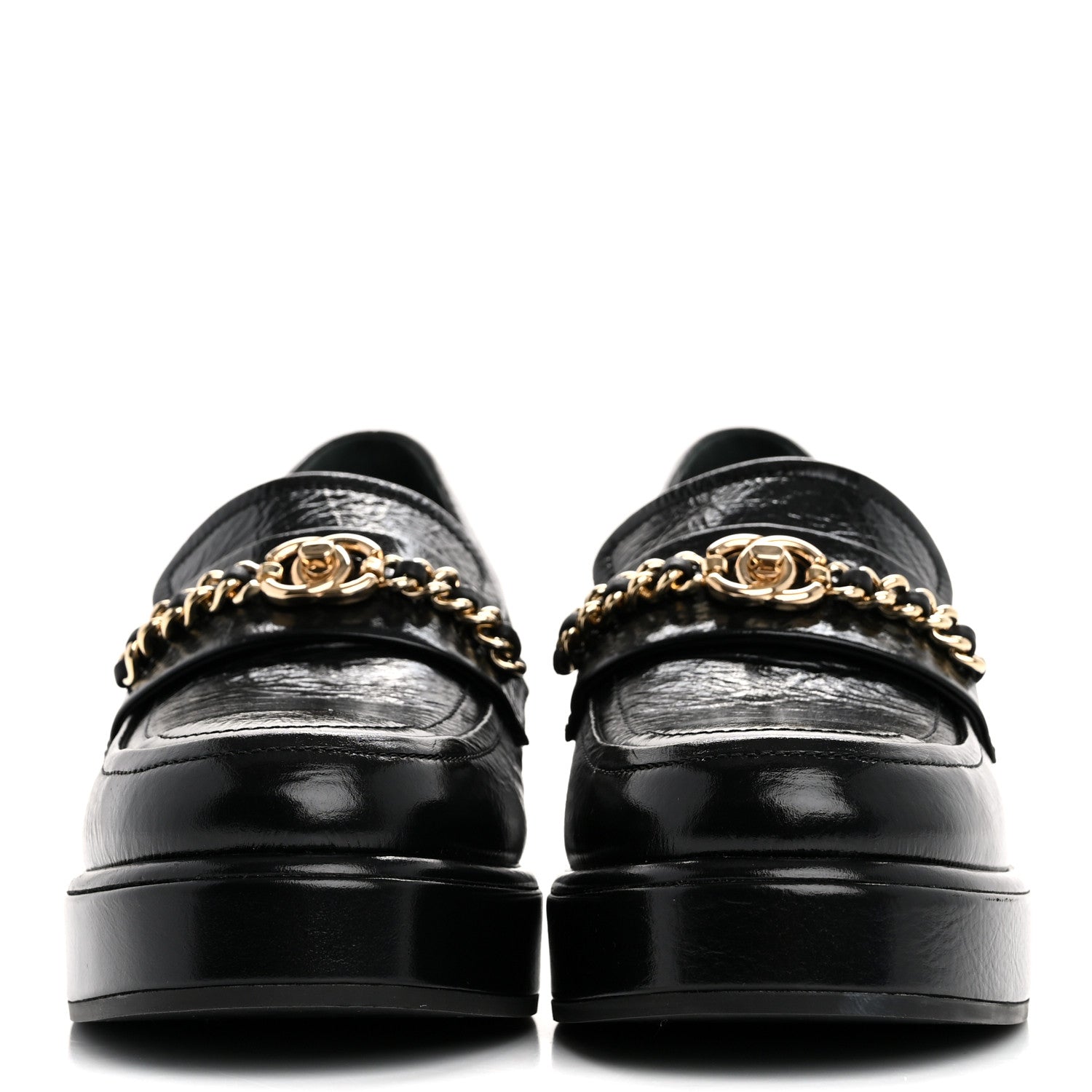 Chanel Shiny Calfskin Logo Loafers 37 Black 3 of 10