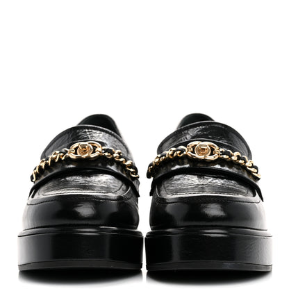 Chanel Shiny Calfskin Logo Loafers 37 Black 3 of 10