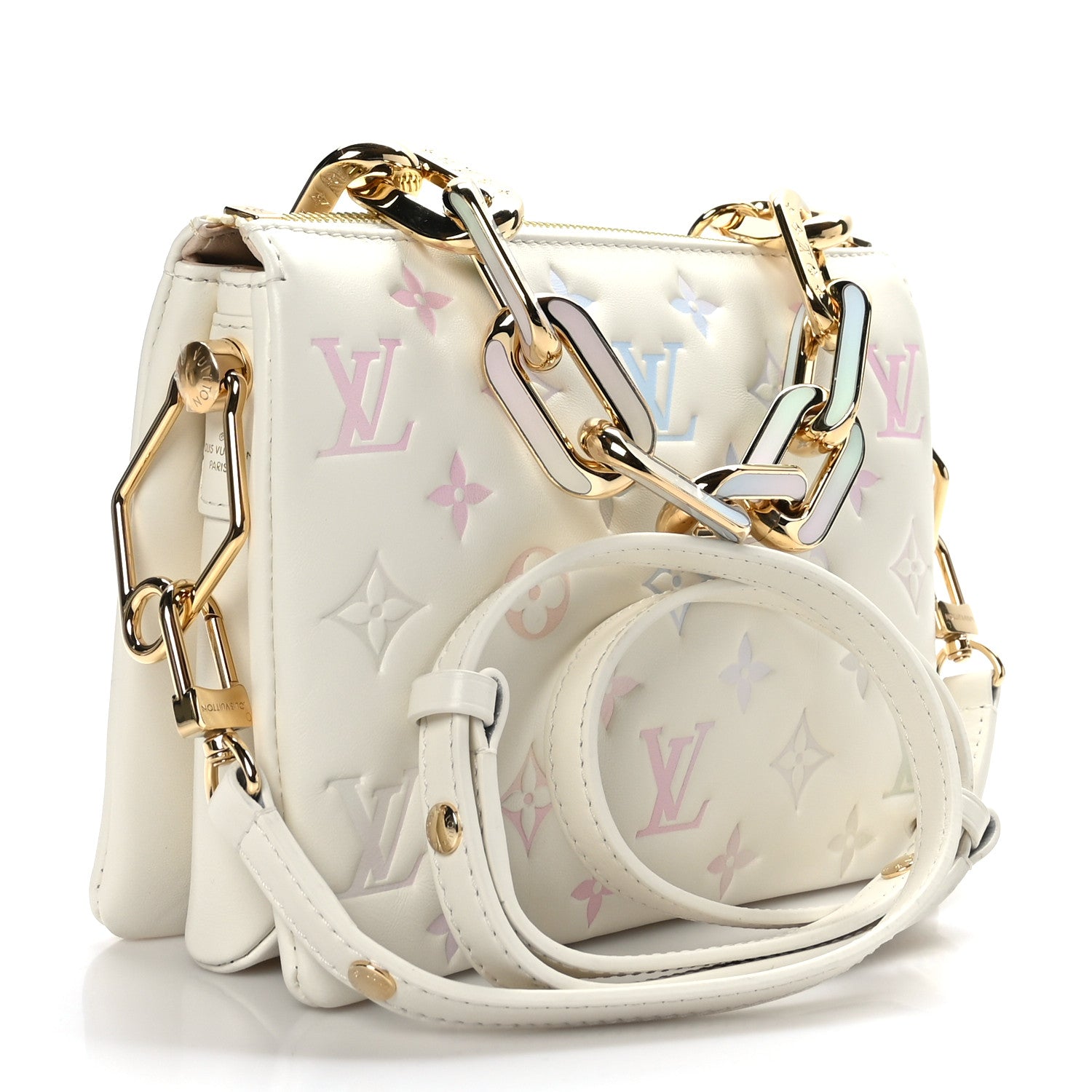 Louis Vuitton Lambskin Embossed Monogram Coussin PM White Multi 3 of 9