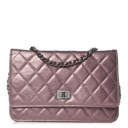 Chanel Metallic Aged Calfskin Quilted Reissue Wallet On Chain WOC Dark Pink 1 of 10