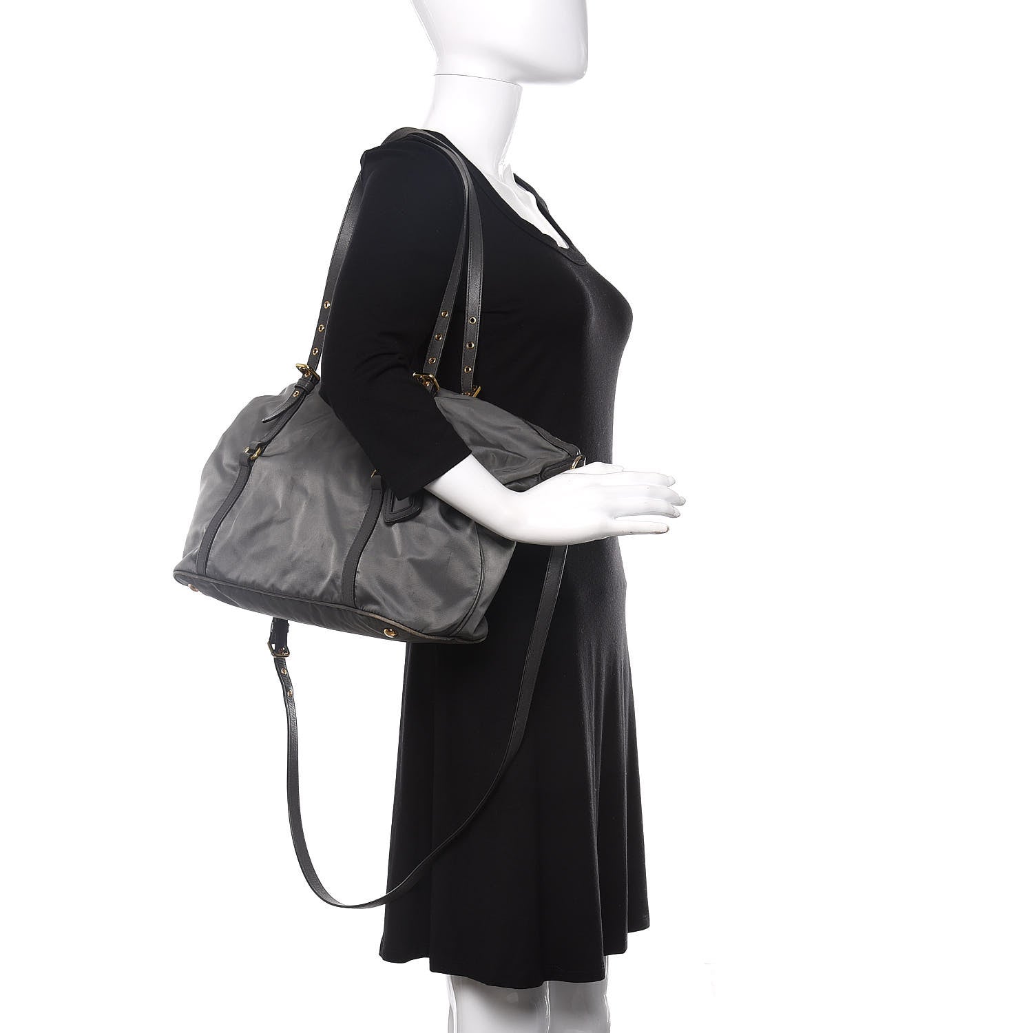 Prada Tessuto Nylon Saffiano Tote Grey 3 of 11