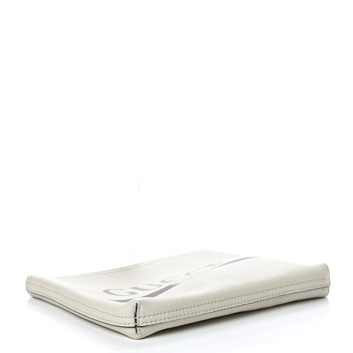 Pebbled Calfskin Medium Logo Portfolio Clutch White