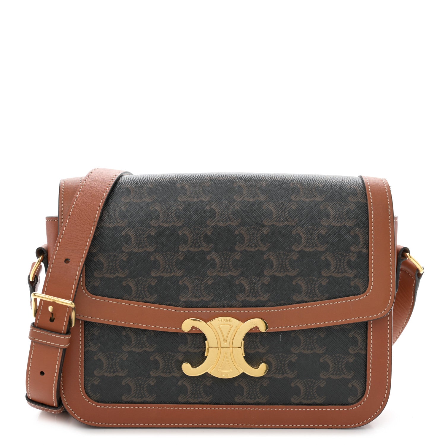 Celine Triomphe Canvas Calfskin Medium Triomphe Bag Tan 1 of 11