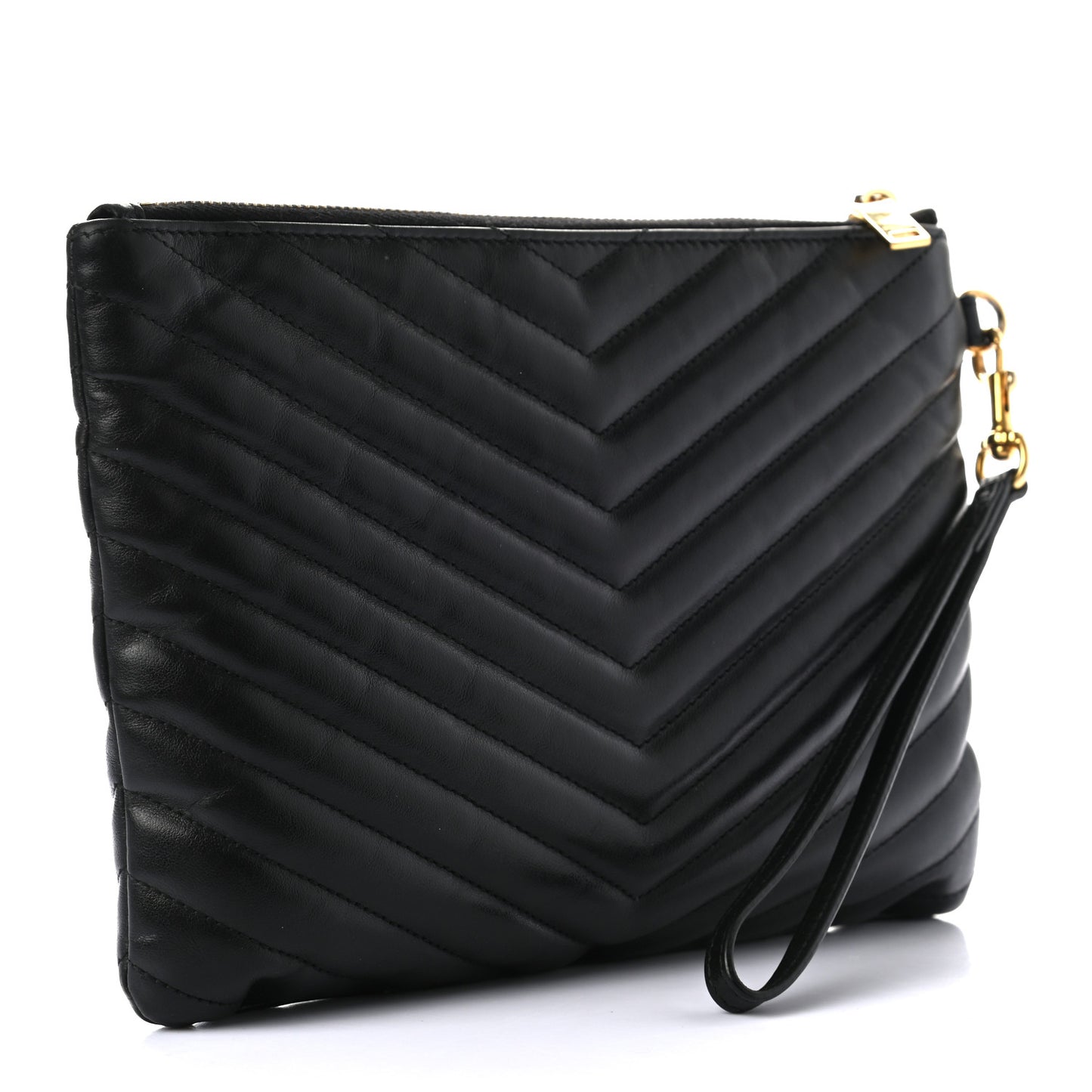 Calfskin Matelasse Chevron Monogram A5 Wristlet Black