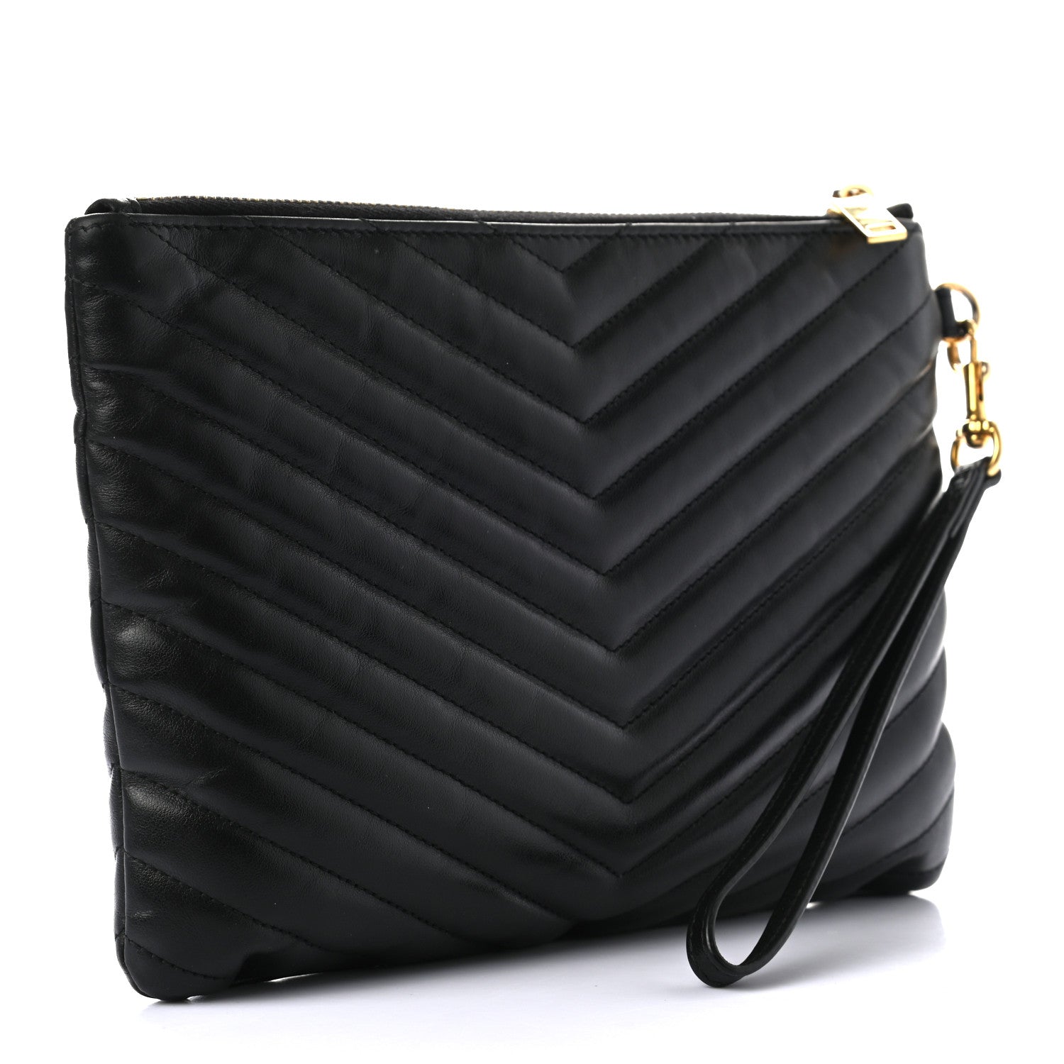 Saint Laurent Calfskin Matelasse Chevron Monogram A5 Wristlet Black 3 of 7
