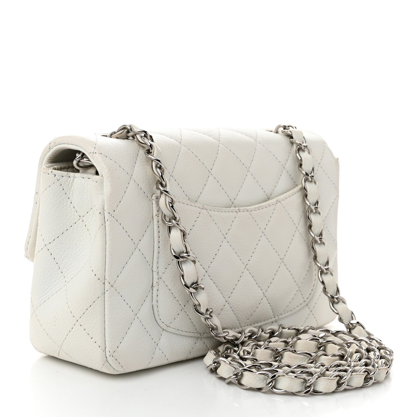 Caviar Quilted Mini Rectangular Flap White