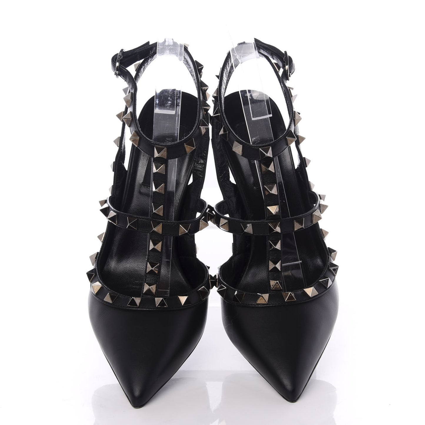 Calfskin Nappa Rockstud Ankle Strap 100mm Pumps 37.5 Black