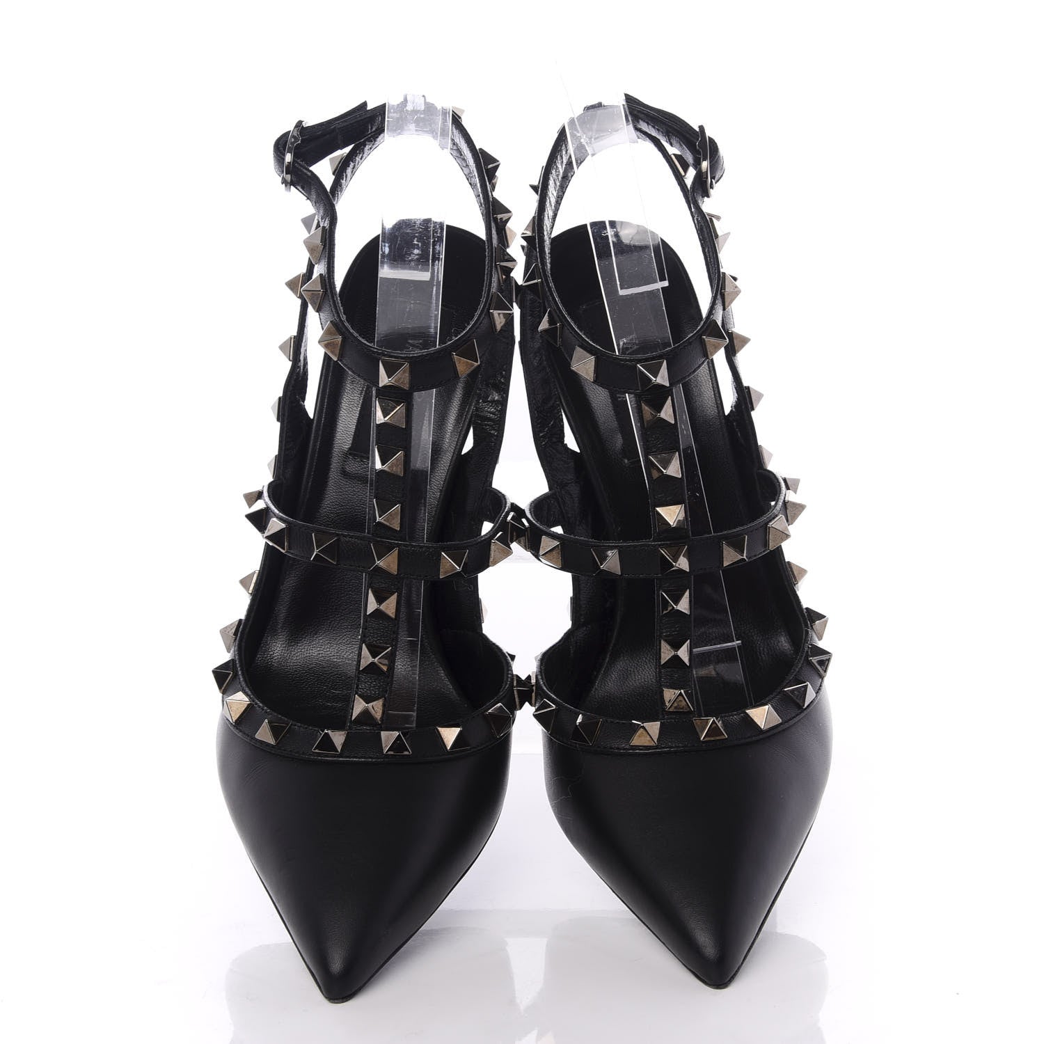 Valentino Garavani Calfskin Nappa Rockstud Ankle Strap 100mm Pumps 37.5 Black 4 of 10