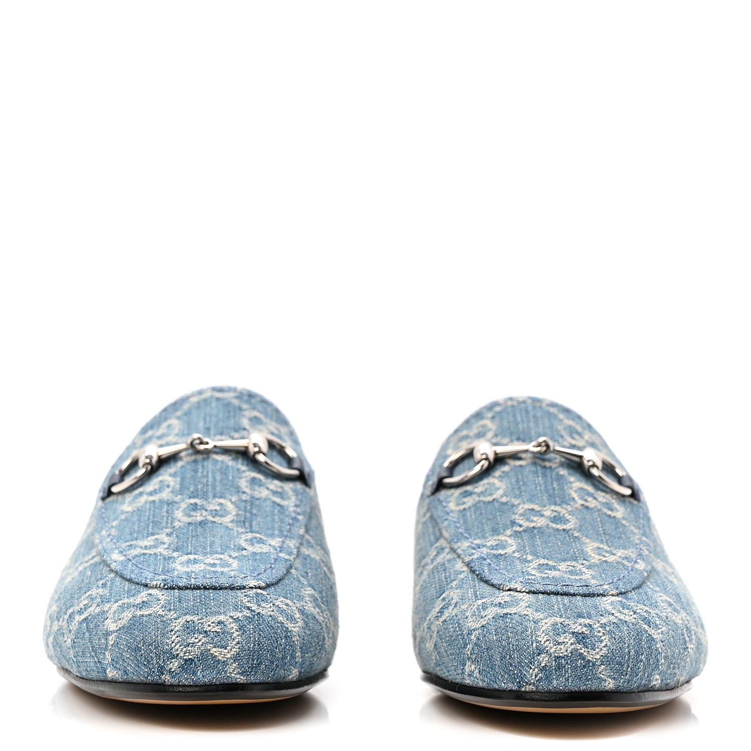 Gucci New Denim GG Malaga Kid Womens Princetown Slippers 36.5 Light Blue Royale 2 of 9