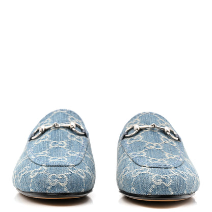 Gucci New Denim GG Malaga Kid Womens Princetown Slippers 36.5 Light Blue Royale 2 of 9