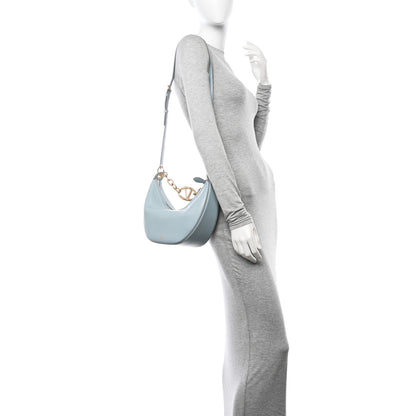 Valentino Garavani Grainy Calfskin Small Vlogo Moon Hobo Bag Blue 2 of 10