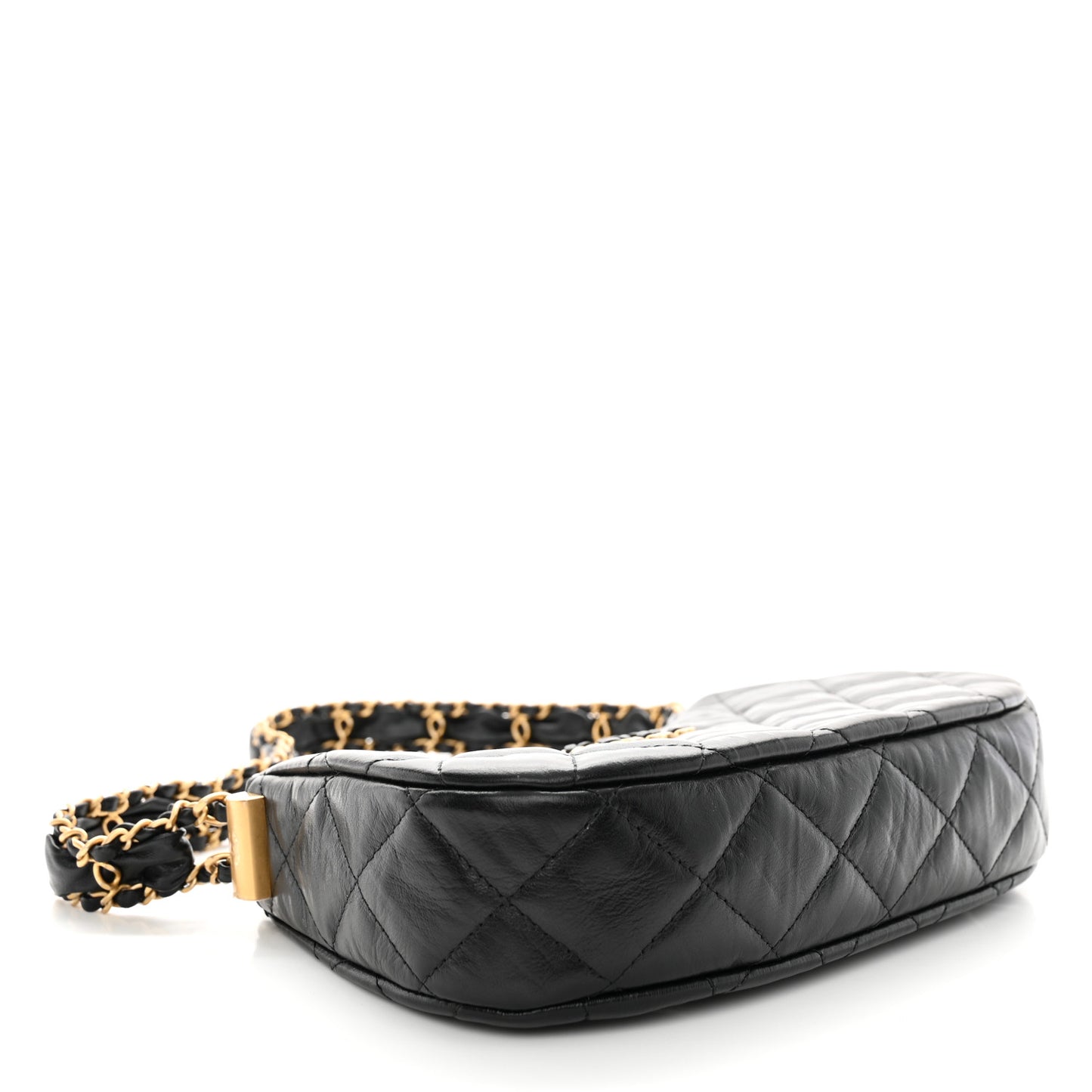 Crumpled Calfskin Quilted Braided CC Small Hobo Black