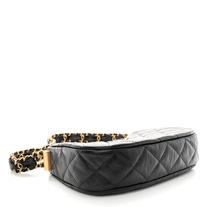 Chanel Crumpled Calfskin Quilted Braided CC Small Hobo Black 4 of 11