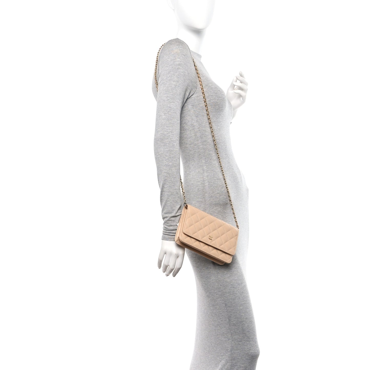 Caviar Quilted Wallet on Chain WOC Beige