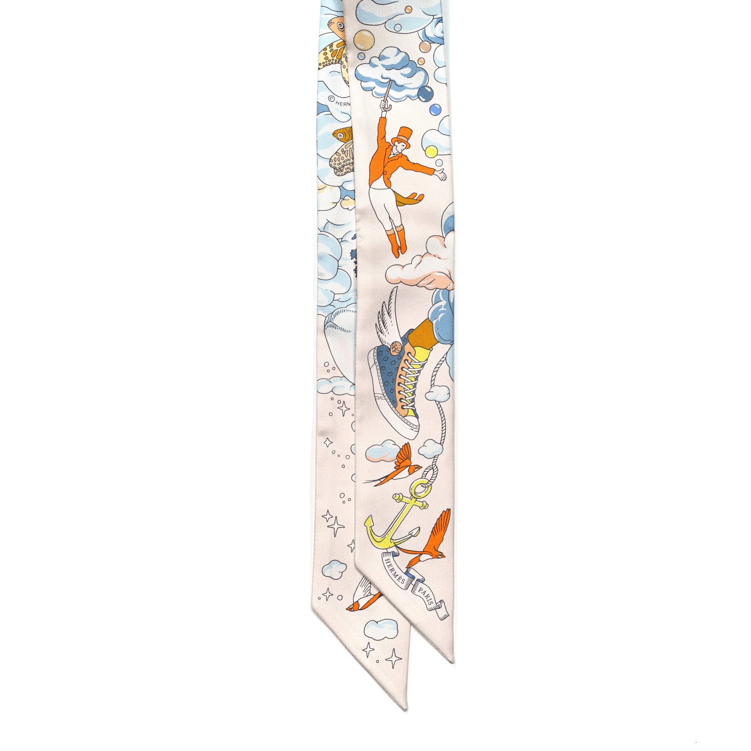 Hermes Silk Sur Mon Nuage Twilly Creme Bleu Ciel Orange 2 of 4