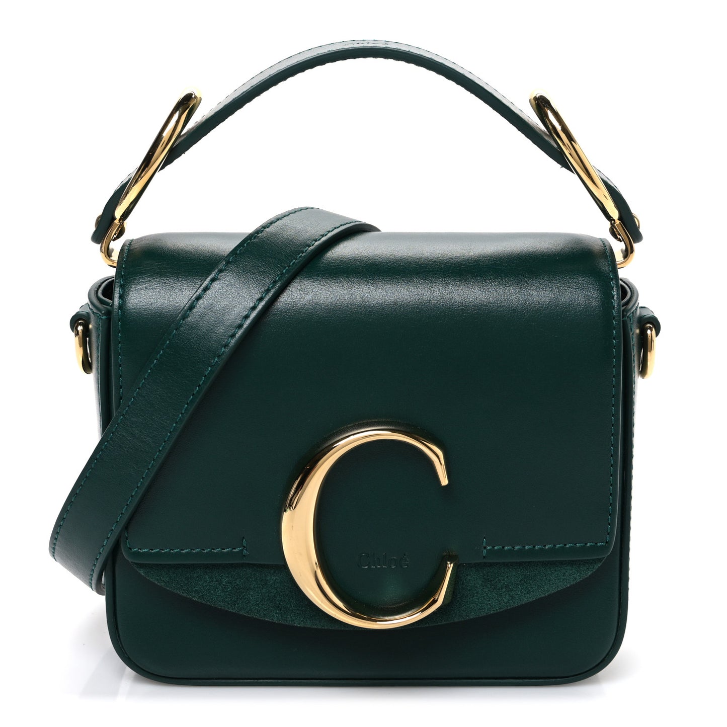Shiny Calfskin Suede Mini C Double Carry Green