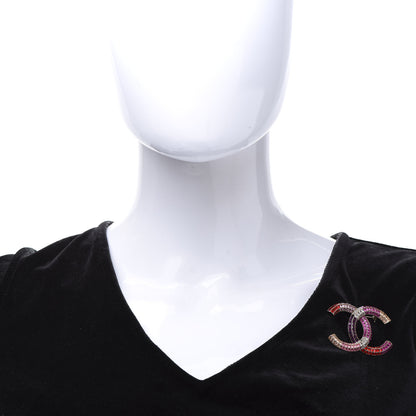 Chanel Baguette Crystal CC Brooch Gold Fuchsia Purple 2 of 5