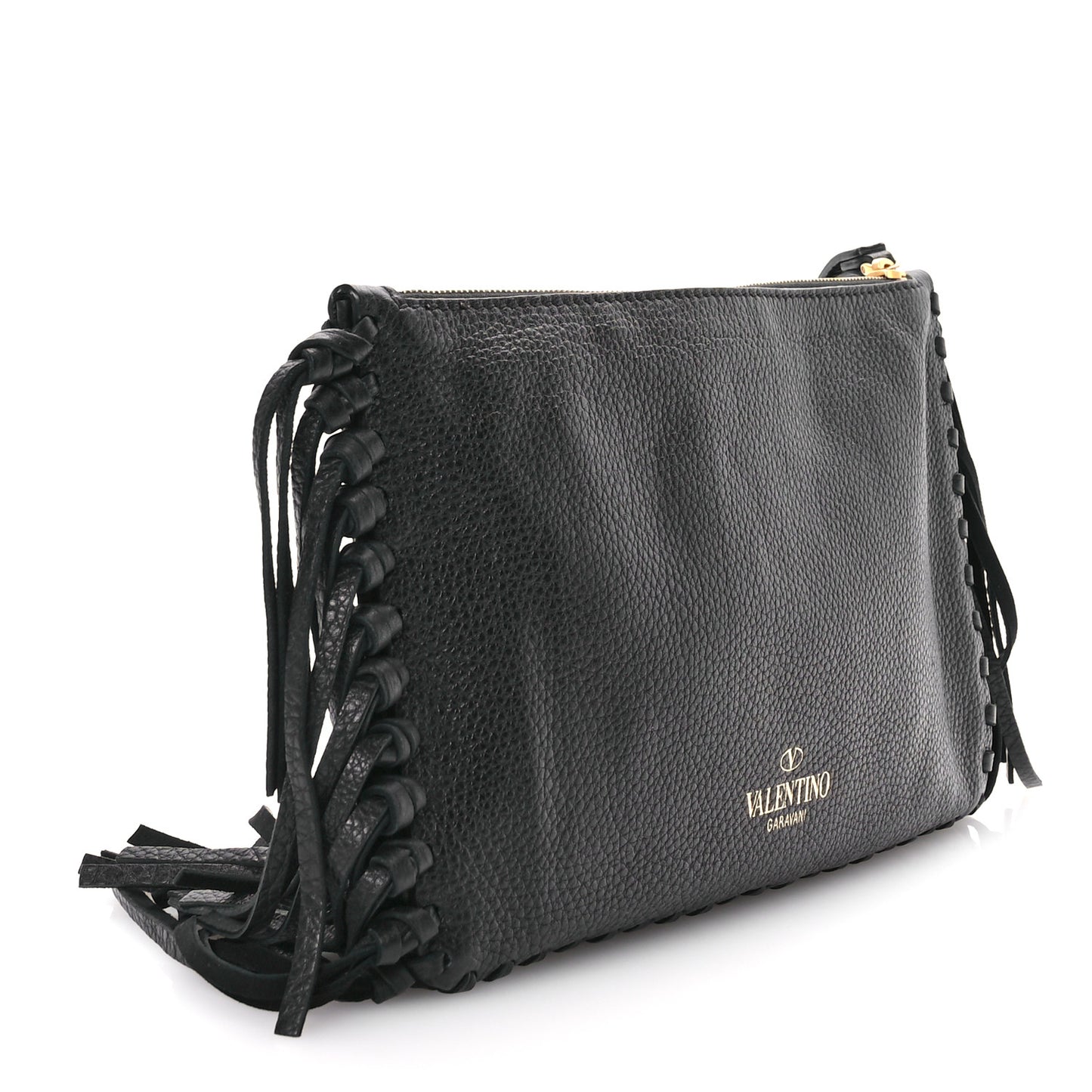 Pebbled Calfskin Crockee Small Wristlet Clutch Black