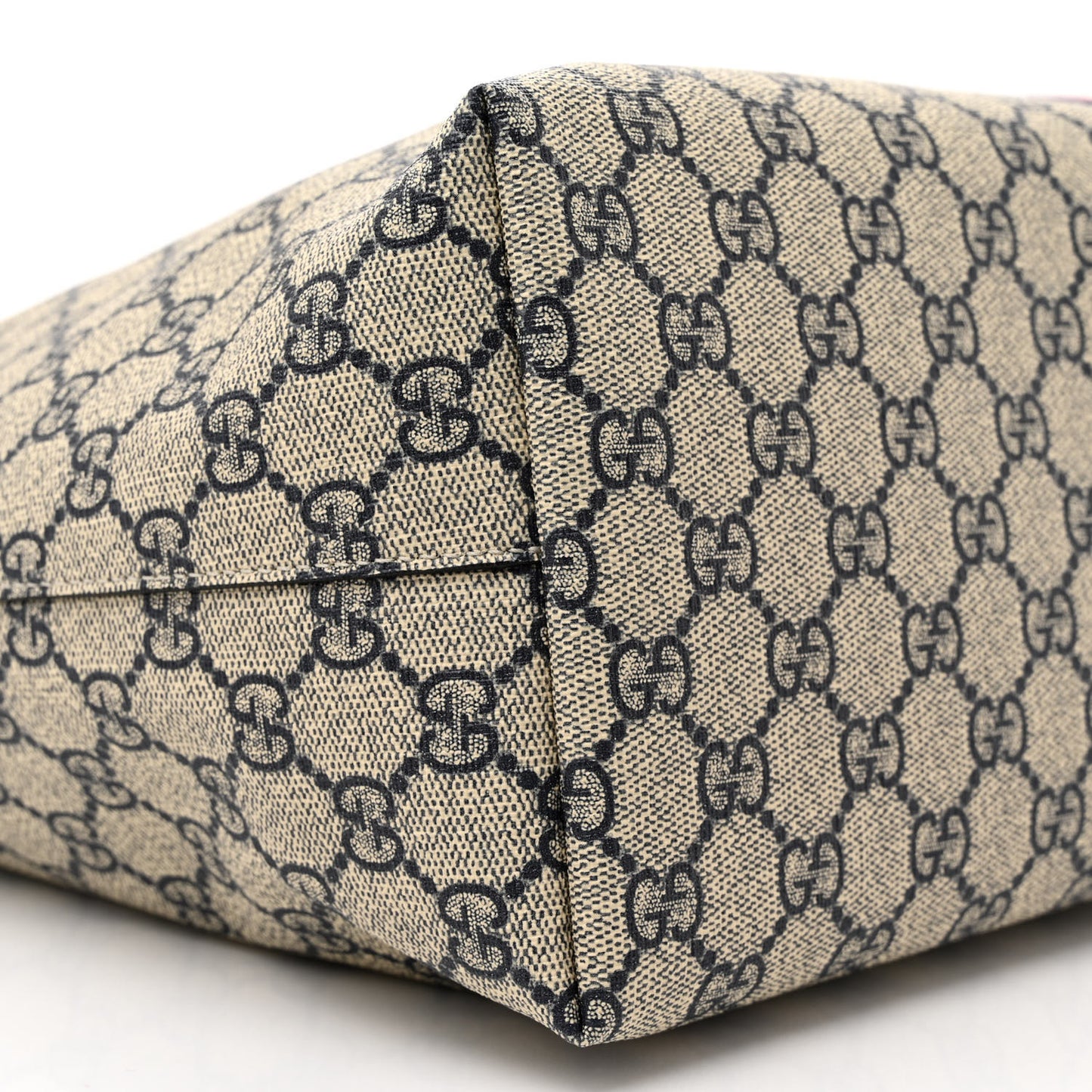 GG Supreme Monogram Textured Calfskin Web Medium Ophidia Shopping Tote Beige Blue
