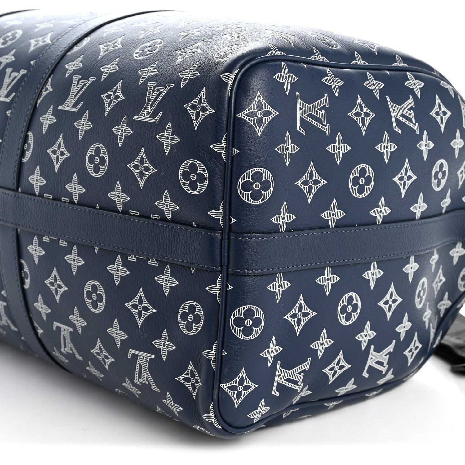 Louis Vuitton Calfskin Shadow Monogram Keepall Bandouliere 50 Ink Blue White 8 of 8