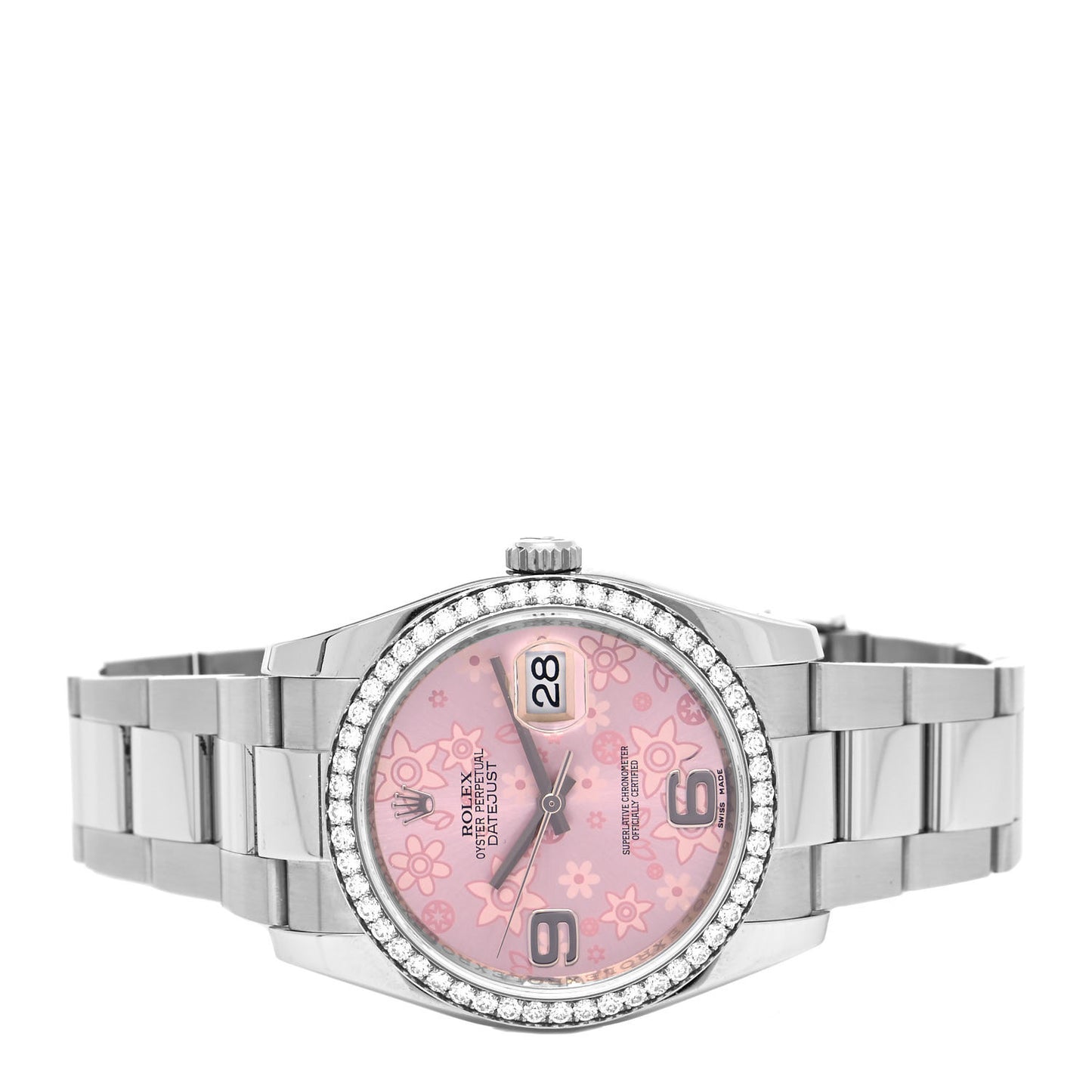 Stainless Steel Diamond 36mm Oyster Perpetual Datejust Watch Pink Flowers 116244