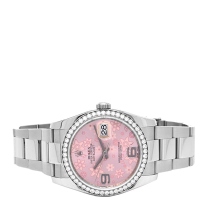 Rolex Stainless Steel Diamond 36mm Oyster Perpetual Datejust Watch Pink Flowers 116244 2 of 4