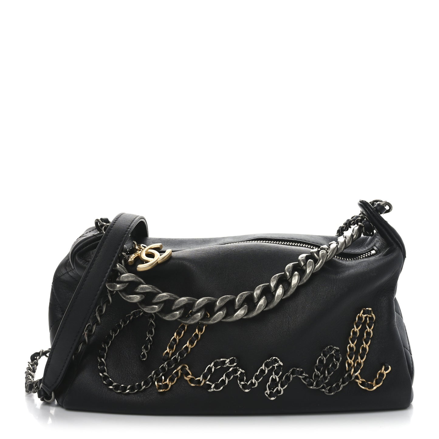 Calfskin Chain 20s Signature Hobo Black