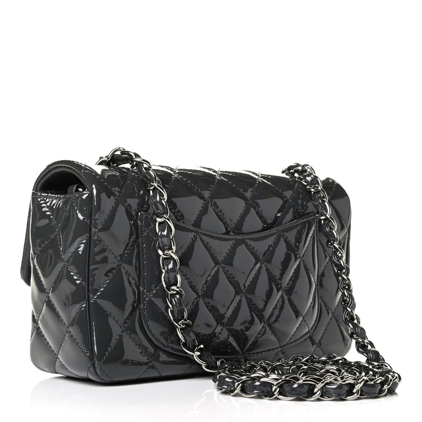 Patent Calfskin Quilted Mini Rectangular Flap Dark Grey