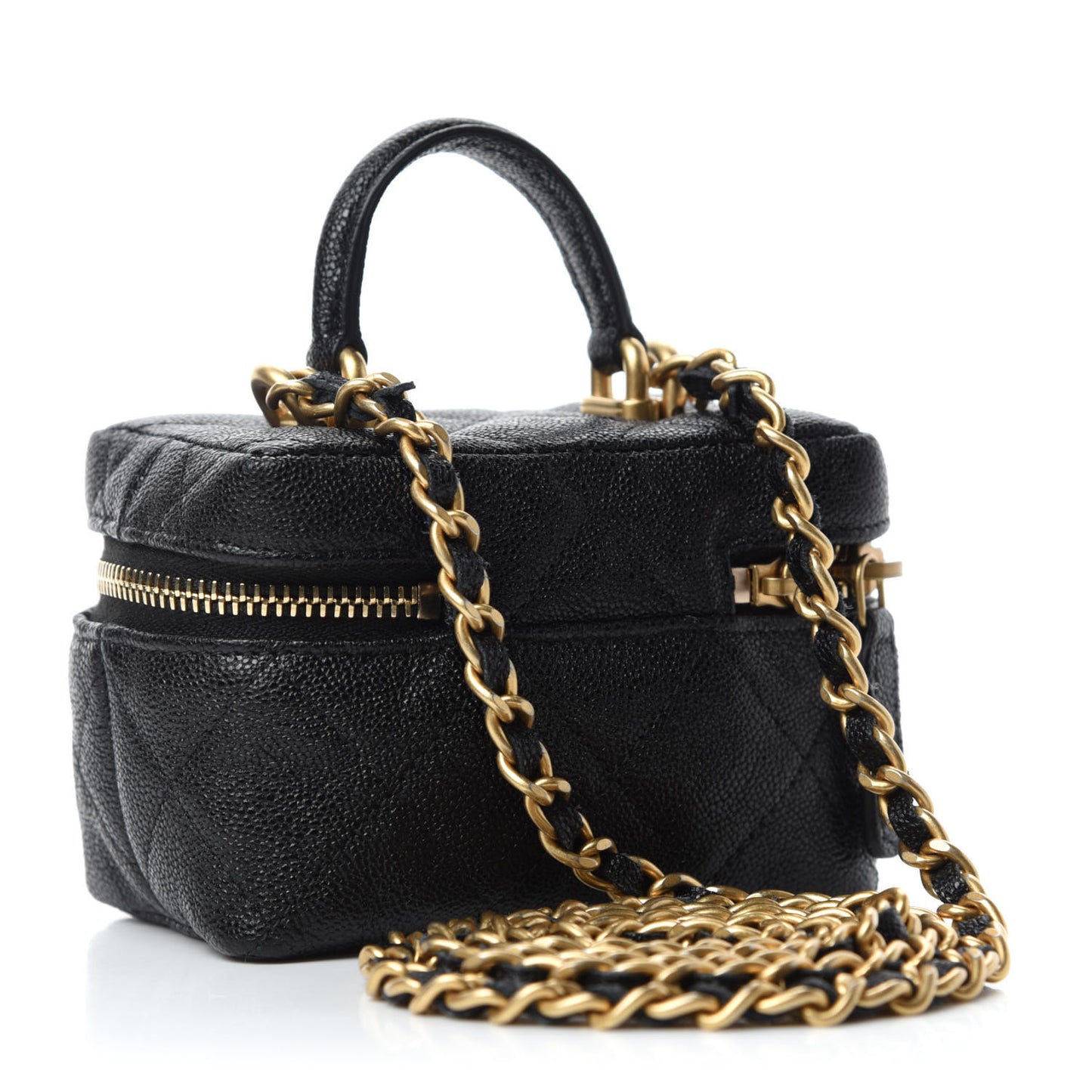 Caviar Quilted Mini Top Handle Vanity With Chain Black