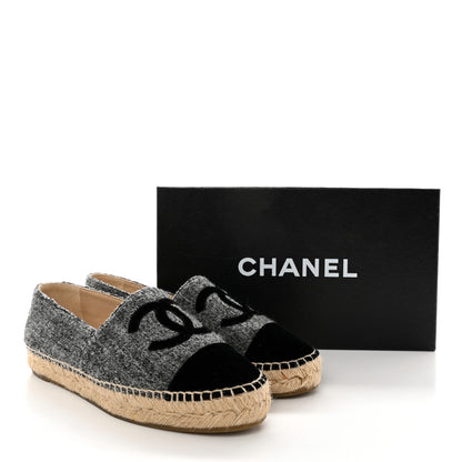 Chanel Wool Velvet CC Espadrilles 37 Grey Black 15 of 15