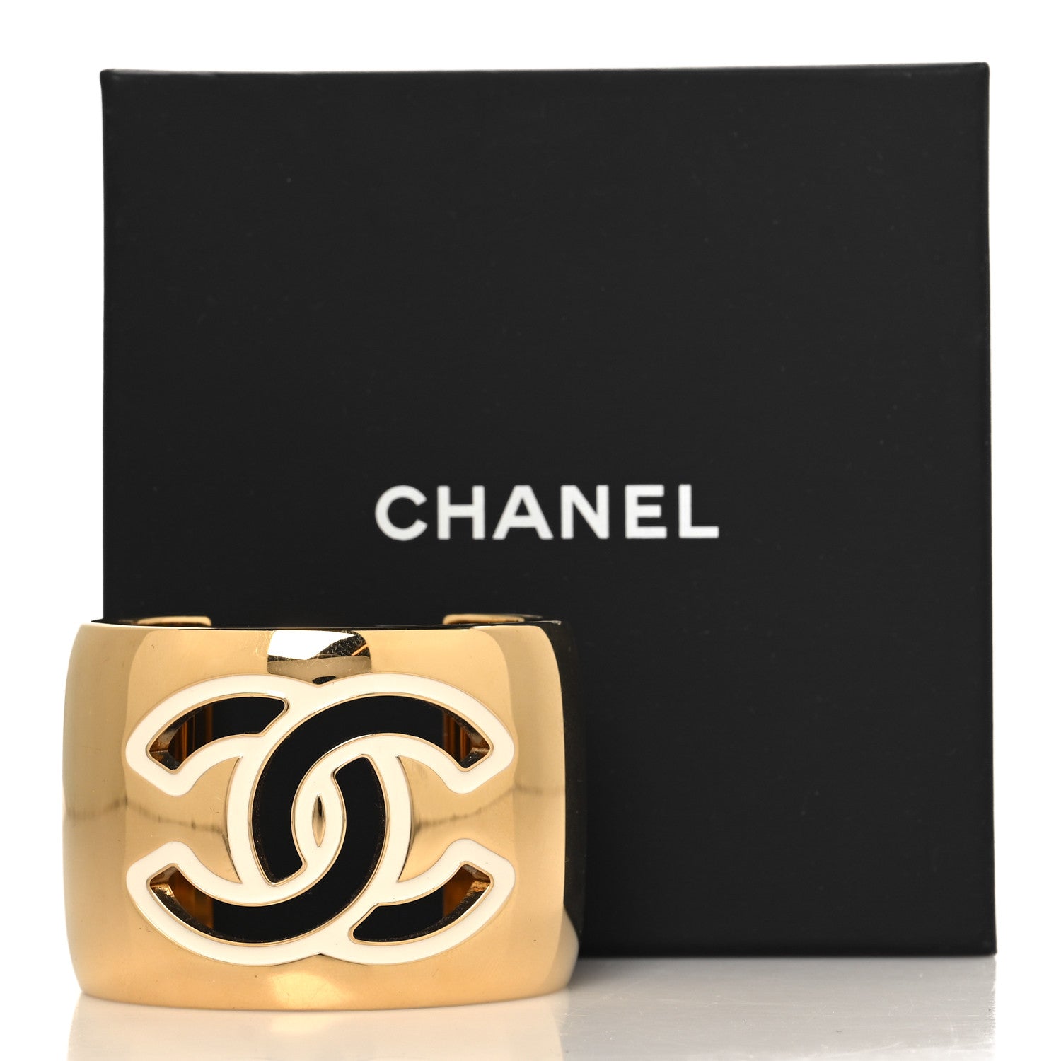 Chanel Metal Resin CC Cuff Cutout M Gold White 6 of 6